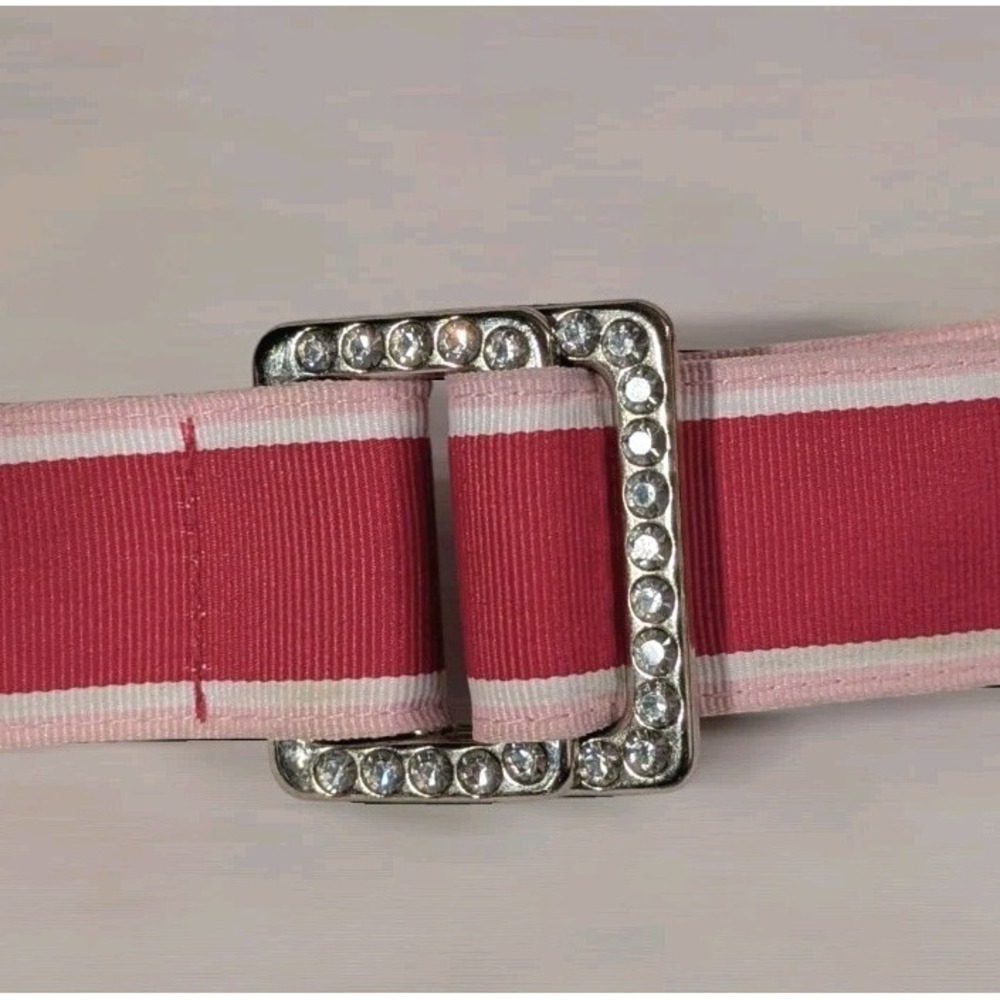 Express Belt Pink Stripes Limited Edition Rhinestones Buckle Sz S/M Vtg Y2K